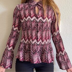 Vintage Plisse Long Sleeve Button Up Top